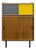 Modernist Side Table with Grey and Yellow Glass Doors in Oak Veneer For Sale
