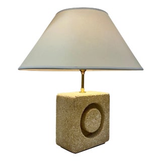 Vintage Carved Limestone Table Lamp France 1970 For Sale
