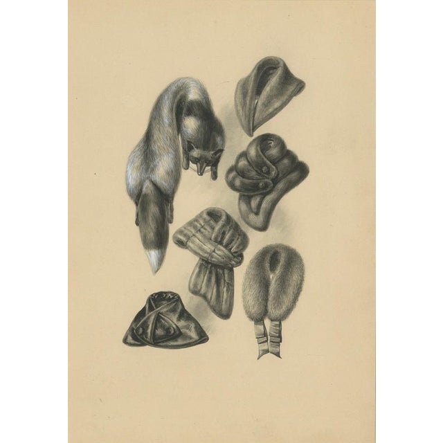 After Ferdinand-Léon Ménétrier, Fashion Design of Fur Collars and Stoles, 1910, Watercolor and Gouache on Cardboard For Sale - Image 4 of 11