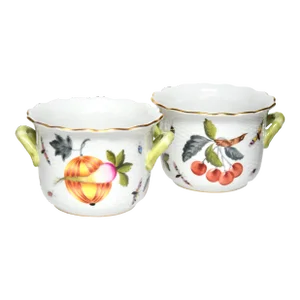 Early 1900s Entirely Hand Painted Antique Herend Cachepots- a Pair
