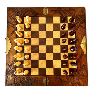 Portable Chess & Checker Board with Pullout Storage Drawers