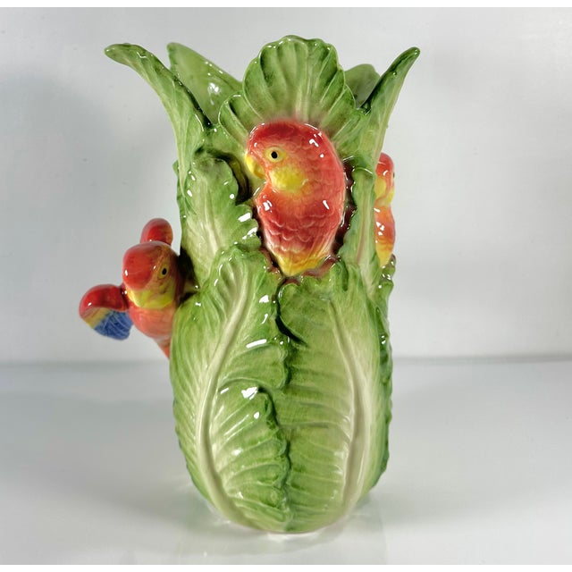 Transitional Vintage Fitz Floyd Parrots “Jungle” Pattern Vase For Sale - Image 3 of 11