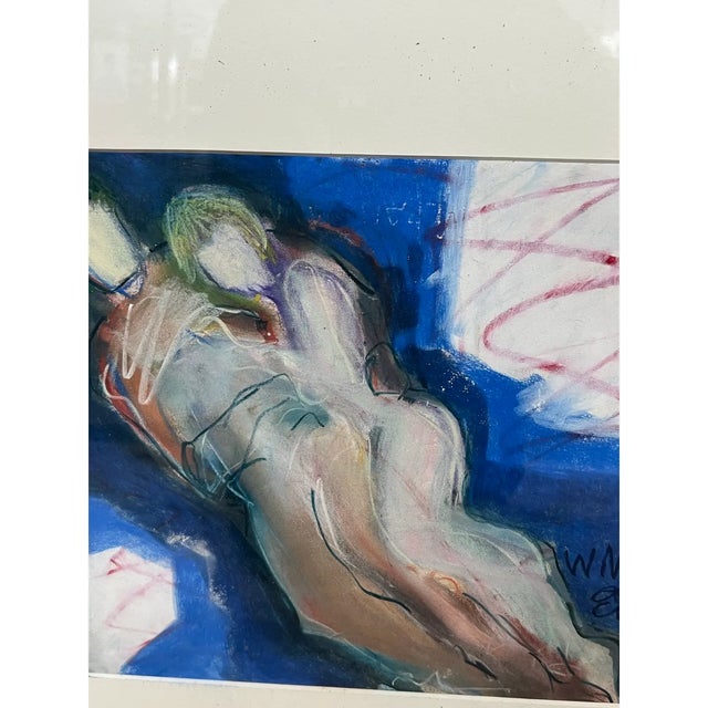 Off-white Nancy Willis Lovers in Blue Signed Pastel/Oil on Paper, Circa 1985 For Sale - Image 8 of 11