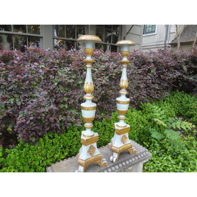 Pair of 19th Century Italian Painted and Gilt Altar Sticks or Prickets For Sale In Houston - Image 6 of 12