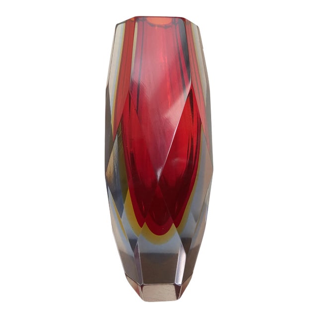 Vintage Murano Seguso Goede Faceted Red Vase For Sale