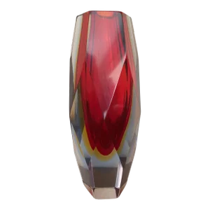 Vintage Murano Seguso Goede Faceted Red Vase