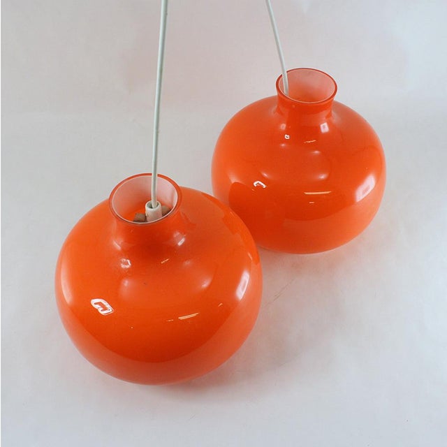 Mid-Century Space Age Orange Pendant Lamps, Sweden, 1960s, Set of 2 For Sale - Image 3 of 4