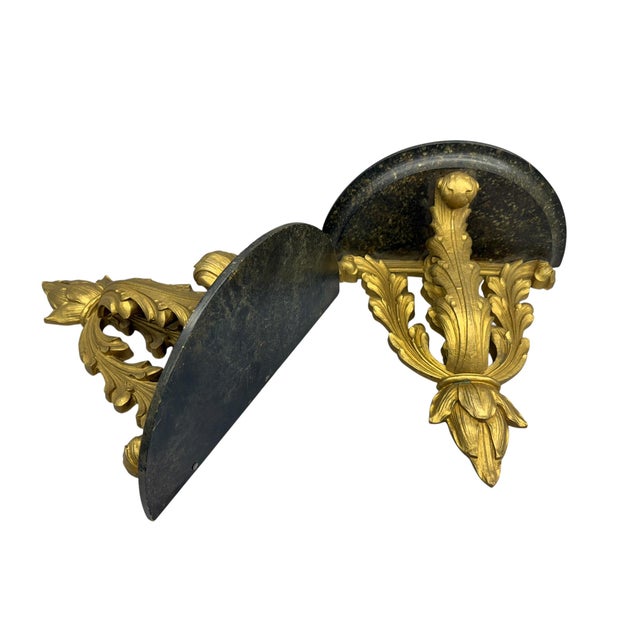 1950s Gilded Acanthus Leaf Demi-Lune Hollywood Regency Wall Shelves, a Pair For Sale - Image 5 of 14