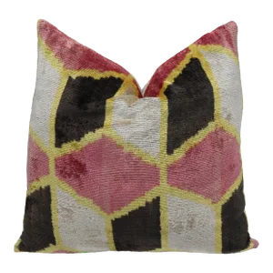 Contemporary Velvet Pink Throw Pillow With Down Insert