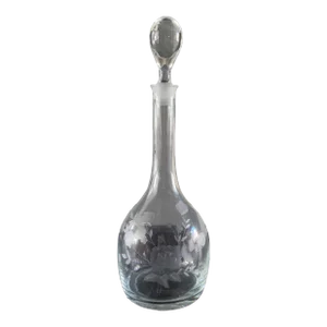 Vintage Late-Century Oversized Etched Glass Decanter With Floral Design