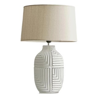 Textured Ceramic & Linen Lamp For Sale