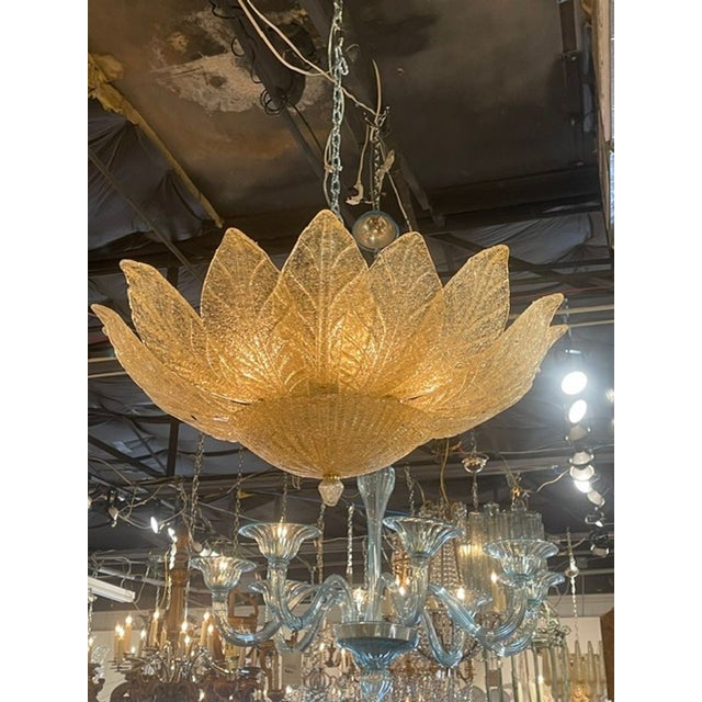 Metal Murano Gold Granola Glass Leaf Form Flush Mount Chandeliers For Sale - Image 7 of 7