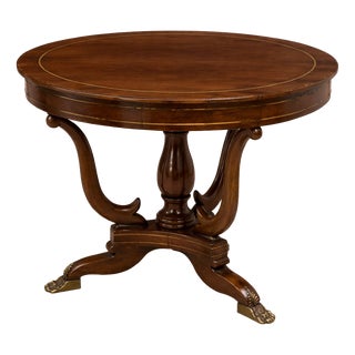 Empire Round Mahogany Table with Inlays and Claw Feet For Sale
