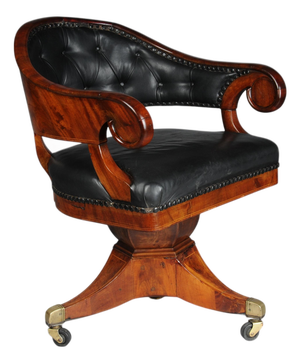 Antique English Chesterfield Captain's Desk Chair in Mahogany, 1830s