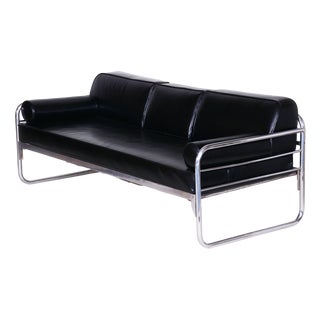 Bauhaus Sofa in Chrome and Leather by Hynek Gottwald, Czech, 1930s For Sale