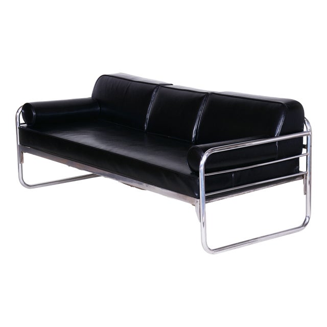 Bauhaus Sofa in Chrome and Leather by Hynek Gottwald, Czech, 1930s For Sale