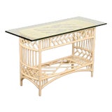 Ficks Reed Glass Top Rattan Console For Sale