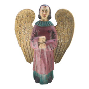 Vintage Italian Byzantine Hand Painted Rose & Green With Gold Wings Angel Figurine