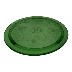 Green Depression Glass Cake Plate Floral Design 1930's