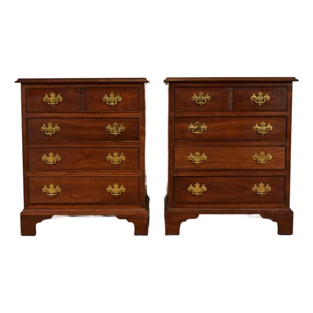 Late 20th Century Stickley Georgian Solid Cherry Wood Bedside Chests, Pair For Sale