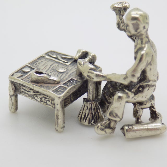 Italian Vintage Italian Handmade Genuine Silver Shoemaker at Work Figurine Miniature For Sale - Image 3 of 11