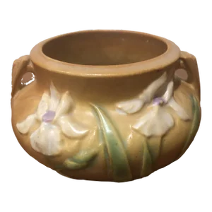 Antique Roseville Iris Art Pottery Brown Jardiniere Small Vase