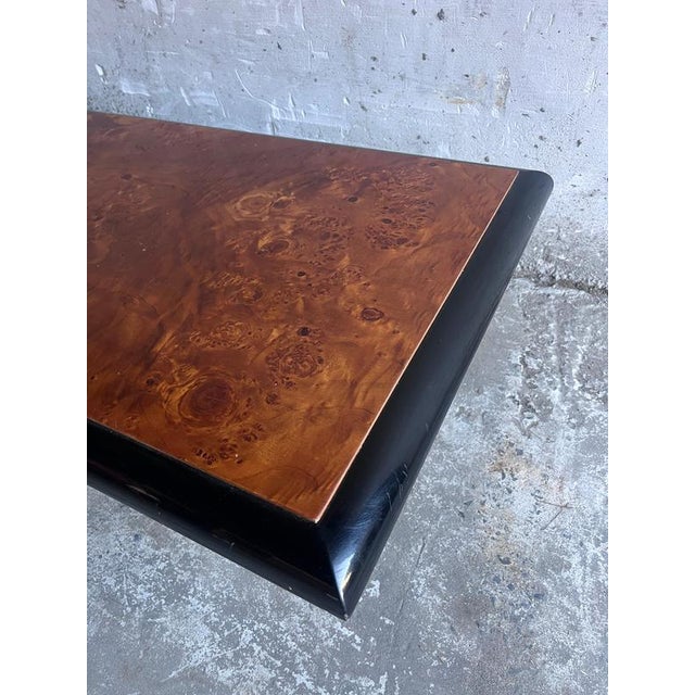 Vintage Burl Wood Coffee Table on Black Lacquered Base For Sale - Image 9 of 12