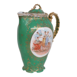 Victoria Austria Ewer Green Gold Gilded Cameo Cherub Pitcher With Lid 4721b