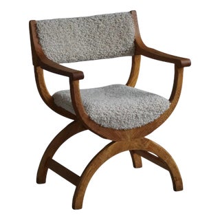Vintage Kurul Armchair in Oak and Lambswool by Henning Kjærnulf, 1960s For Sale