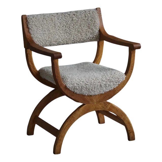 Vintage Kurul Armchair in Oak and Lambswool by Henning Kjærnulf, 1960s For Sale
