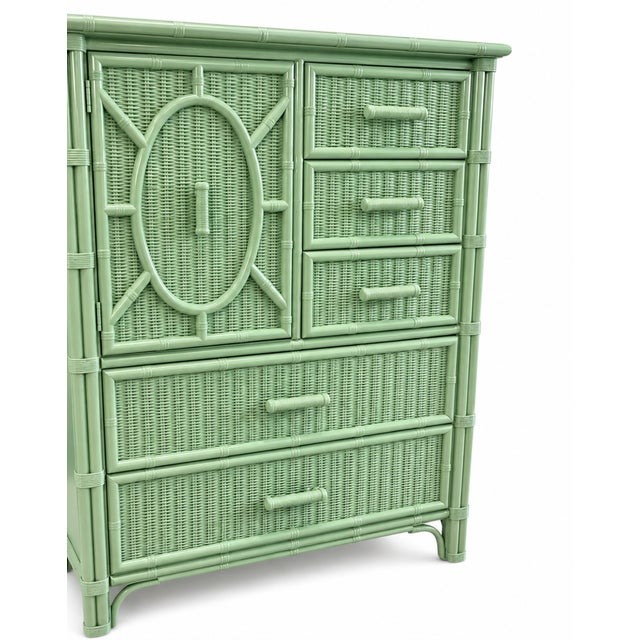 Campaign Henry Link Faux Bamboo 5-Drawer Chest – Gumdrop Green For Sale - Image 3 of 8