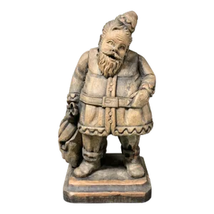 Vintage Carved Solid Wood Paper Mache Mold Santa Claus Sculpture