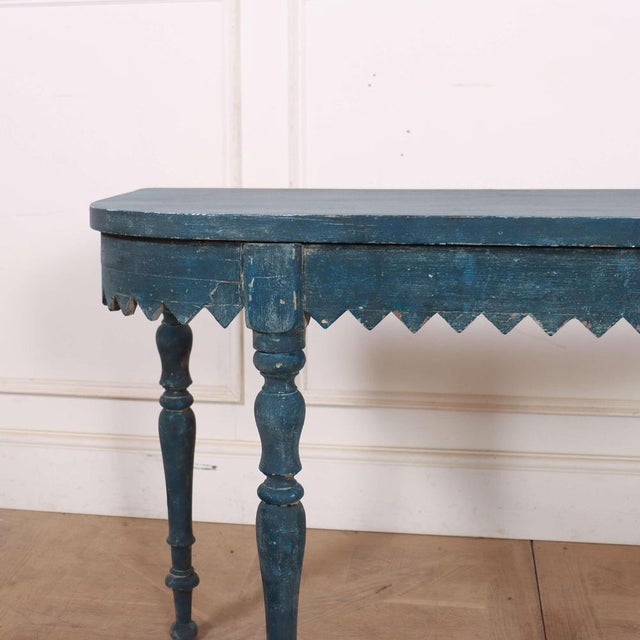 Small 19th C English bow end painted pine console table. 1860 Dimensions:W: 105cm (41.3")H: 72cm (28.3")D: 44cm (17.3")...