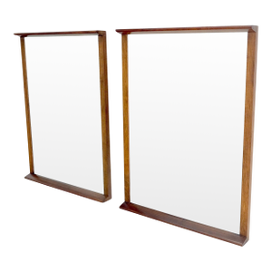 Pair of Mid Century Modern Rectangle Walnut Wall Mirrors by John Stuart