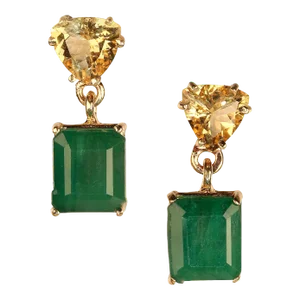 AJD Bold Emerald and Golden Beryl Dangle Earrings in 14k Yellow Gold - 2 Pieces