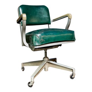 1950s Vintage Beefy Steelcase Banker Rolling Desk Chair For Sale