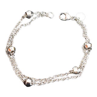 Tiffany & Co. Sterling Silver 'Barrel Bead' Station Double Strand Bracelet 7" Retired For Sale