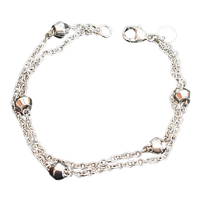 Tiffany & Co. Sterling Silver 'Barrel Bead' Station Double Strand Bracelet 7" Retired For Sale