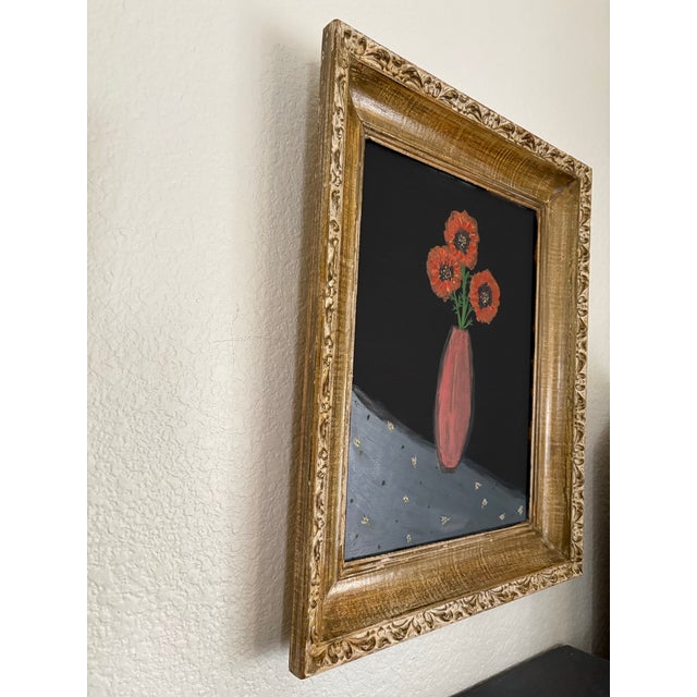 Farmhouse Vintage Framed Original Floral Primitive Painting For Sale - Image 3 of 7