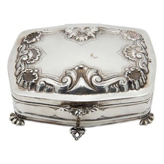Embossed Silver Jewelry Box with Hinged Lid For Sale