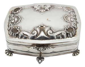 Embossed Silver Jewelry Box with Hinged Lid