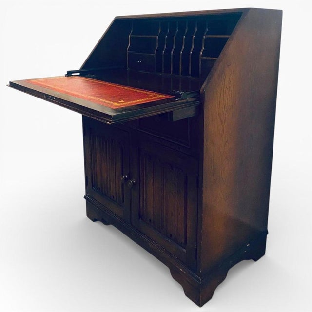 Vintage Oak Writing Secretary in Oak with Fall-Front For Sale - Image 3 of 10