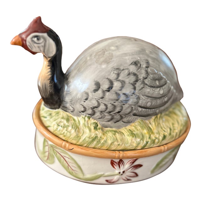 19th-Century Staffordshire Guinea Fowl Ceramic Tureen For Sale