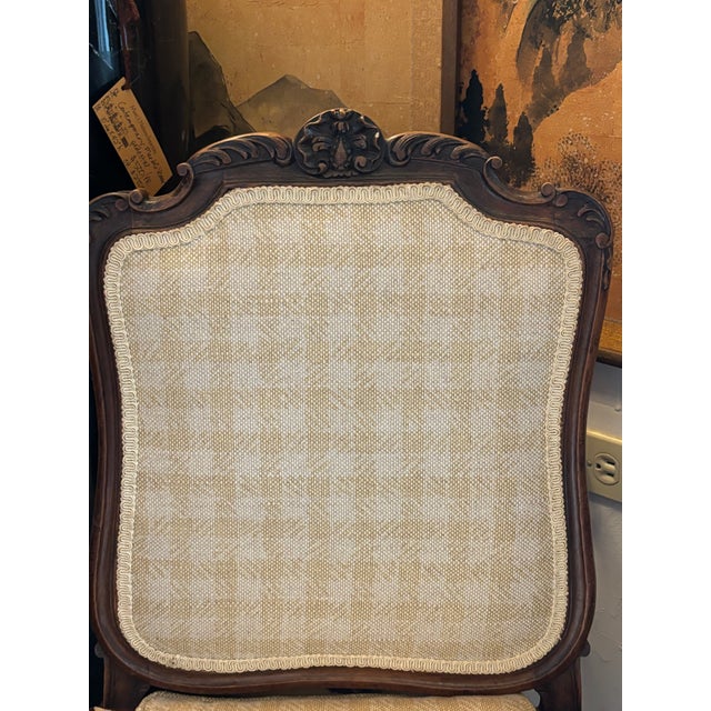 Late 19th Century Antique French Style Carved Side Chair Upholstered in a Tan Plaid For Sale - Image 5 of 5