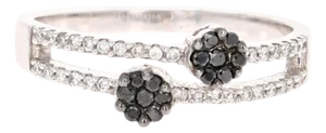 0.27 Carat Black Diamond Flower Ring 14 Karat White Gold, Size 7