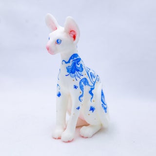 Porcelain Pattern Sphynx 1 by Nana Williams | Resin cast, acrylic gouache of a decorated Sphynx cat For Sale