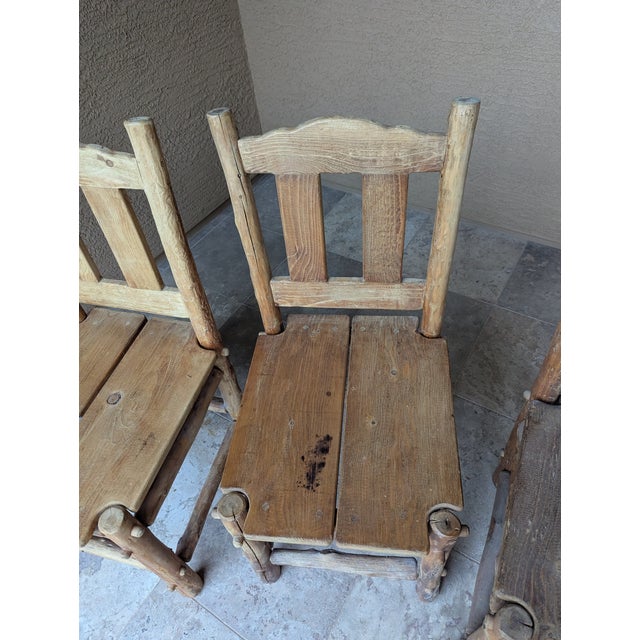 Brown Four (4) Hand Crafted Solid Rustic Log Cabin Chairs For Sale - Image 8 of 16