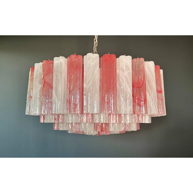 Large Murano Glass Chandelier with Pink and White Alabaster Glass Tube, 1990s For Sale - Image 9 of 18