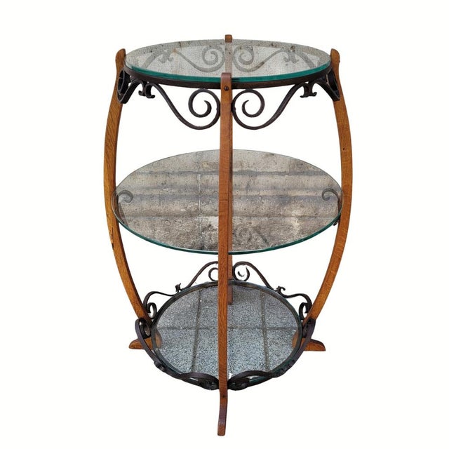 Side Table / Gueridon, Wood, Wrought Iron, and Glass, Mid-century, 1950s – France Type: Gueridon, side table Materials:...