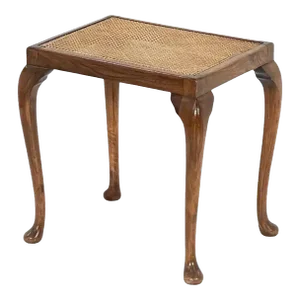English Caned Bergere Stool or Bench Seat of Walnut on Cabriole Legs
